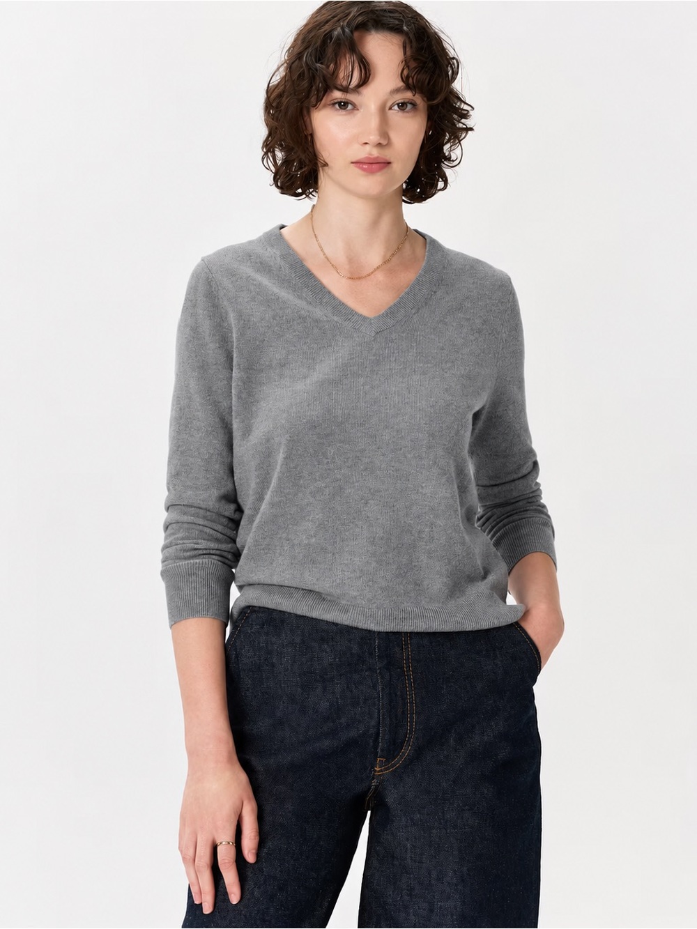 Quince Classic V-Neck Gray Cashmere Women’s Sweater Size M